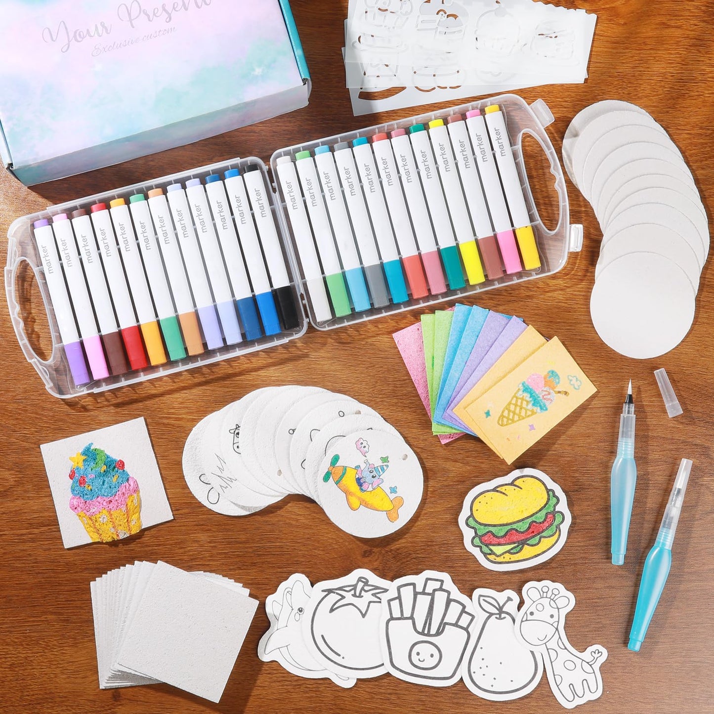 78 Pcs Magic 3D Foam Texture Painting Kit, Magic Puffy Paint Kit, Including 46 Pcs Foam Texture Paper, 24 Colors Acrylic Marker Pen, 4 Drawing Templates, 2 Water Brushes, Art Painting Kits