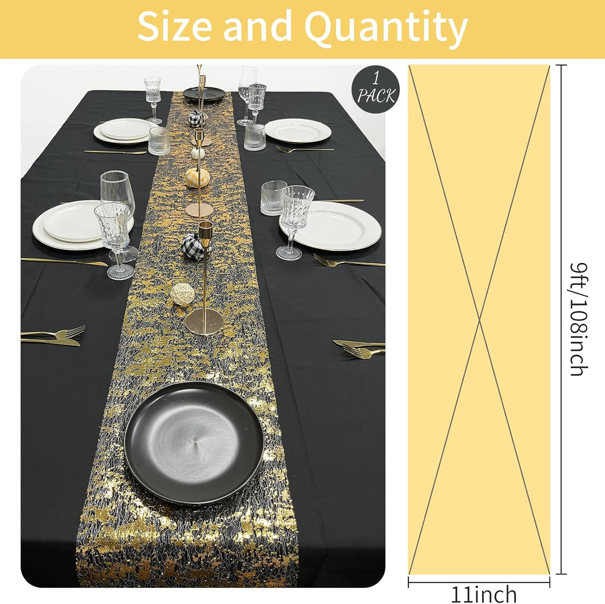 108" Gold Table Runner - Metallic Golden Party Decorations 9ft Gold Tulle Mesh Centerpieces Decor for Birthday, Wedding, Anniversary, Thanksgiving, Christmas, Graduation Party Table Runner