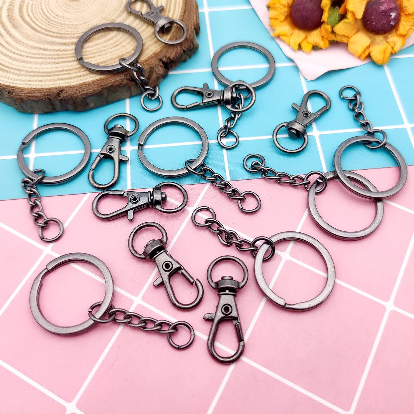 150Pcs Swivel Snap Hook Set,Gun Black Swivel Clasps Lanyard Snap Keychain Hooks Lobster Clasp Split Key Rings with Chain and Jump Rings Bulk for Keychain Lanyard,Charm,Jewelry,DIY Crafts Supplies