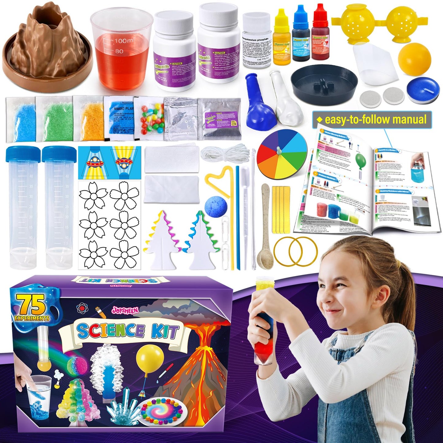 JOPSHEEN 75 Experiments Science Kit for Kids, Chemistry Set, S.T.E.M Educational Birthday Christmas Toys Gifts Idea for Boys and Girls