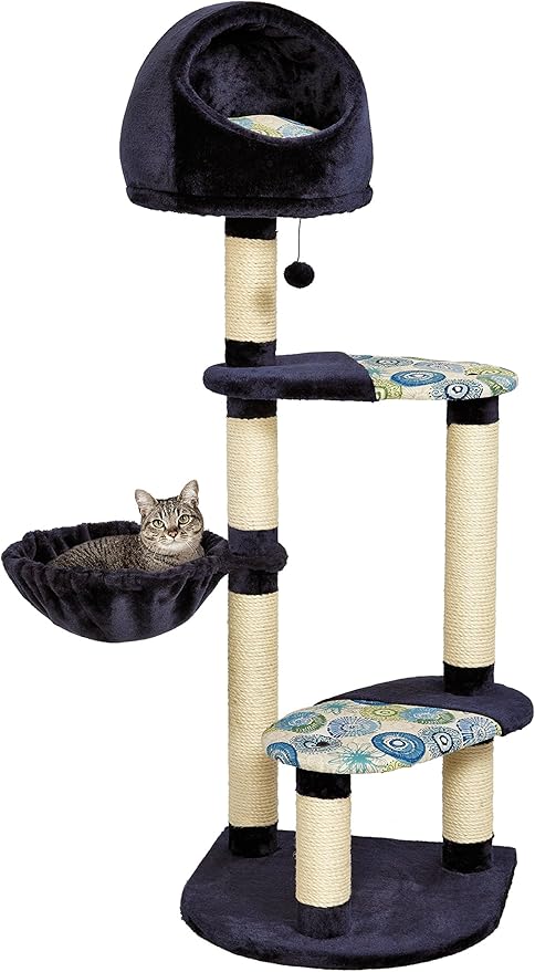 MidWest Homes for Pets Salvador Cat Tree with Built-in Sisal Scratching Pad & Cat Look-Out Lounge, Mushroom/Diamond Pattern