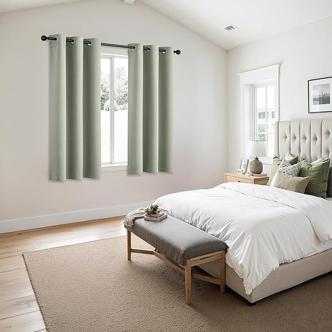 MIULEE Sage Green Blackout Curtains for Bedroom Living Room 68 Inches Long 2 Panels, Thermal Insulated Room Darkening Drapes Solid Grommet Top Noise Reducing Light Green Window Treatments 40x68 Inch