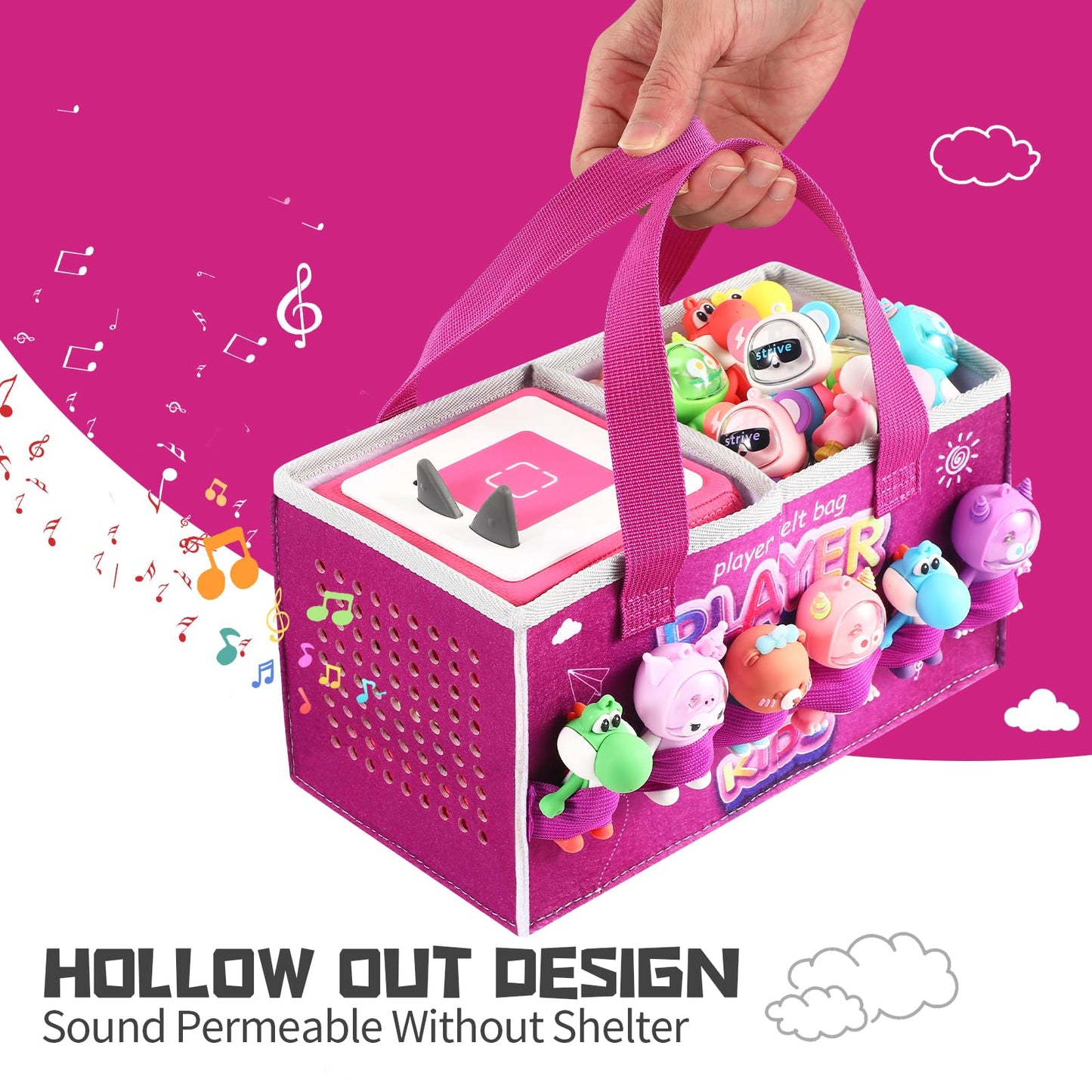 Carrying Case for Tonies Starter Set & Storage Bag for Tonies Figurine, Outdoor Hand Bag for Tonies Audio Player and Dolls Musical Toy Folding Bag for Kids Toniebox 2 Accessories (Purple Pattern)