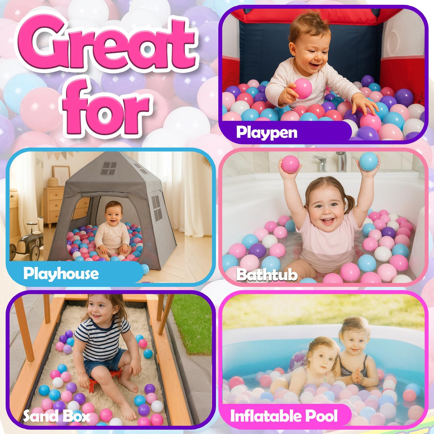 MW SPORTS Play Balls for Ball Pit, Plastic Crush Proof, Phthalate & BPA Free, Pastel Colors. (1000 Balls)