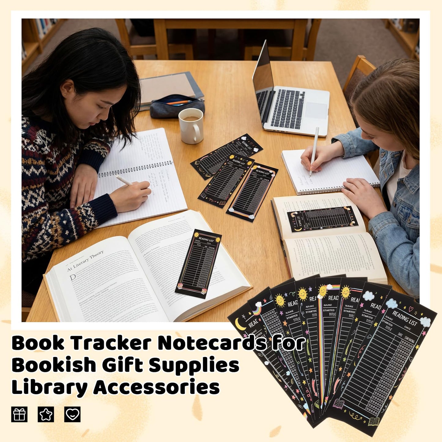 Resurhang 320 Pcs Black Reading List Bookmark Bulk 3 x 8 Inch Blank Personal Libraries Cards Reading Journal Log Book Review Bookmark Gifts Book Tracker Notecards for Library Accessories
