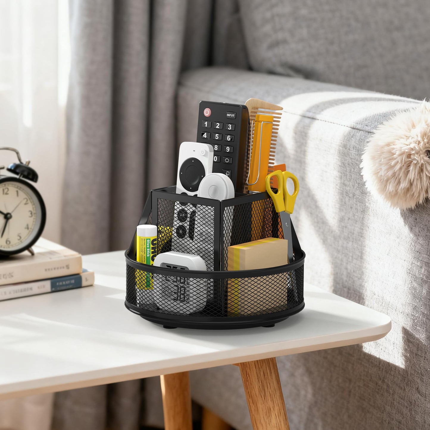 Docnest 360° Rotating Pen Holder,Heavy-Duty Metal Mesh Desk Organizer with 6 Compartments for Pencils,Scissors & Markers –Space Saving Office Supply for Teachers, Students & Home Desk-Black