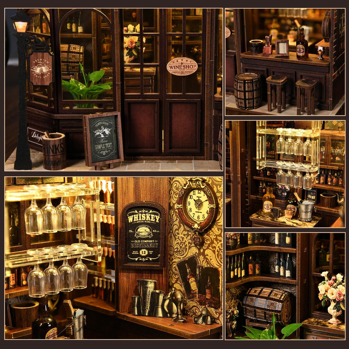 FLTRXCE Corner Tavern Book Nook Kits for Adults - DIY Miniature Doll House Kit with LED Lights, 3D Wooden Puzzles, Teens & Beginners, Unique Gift for Book Nooks Lovers, Bookshelf Decor