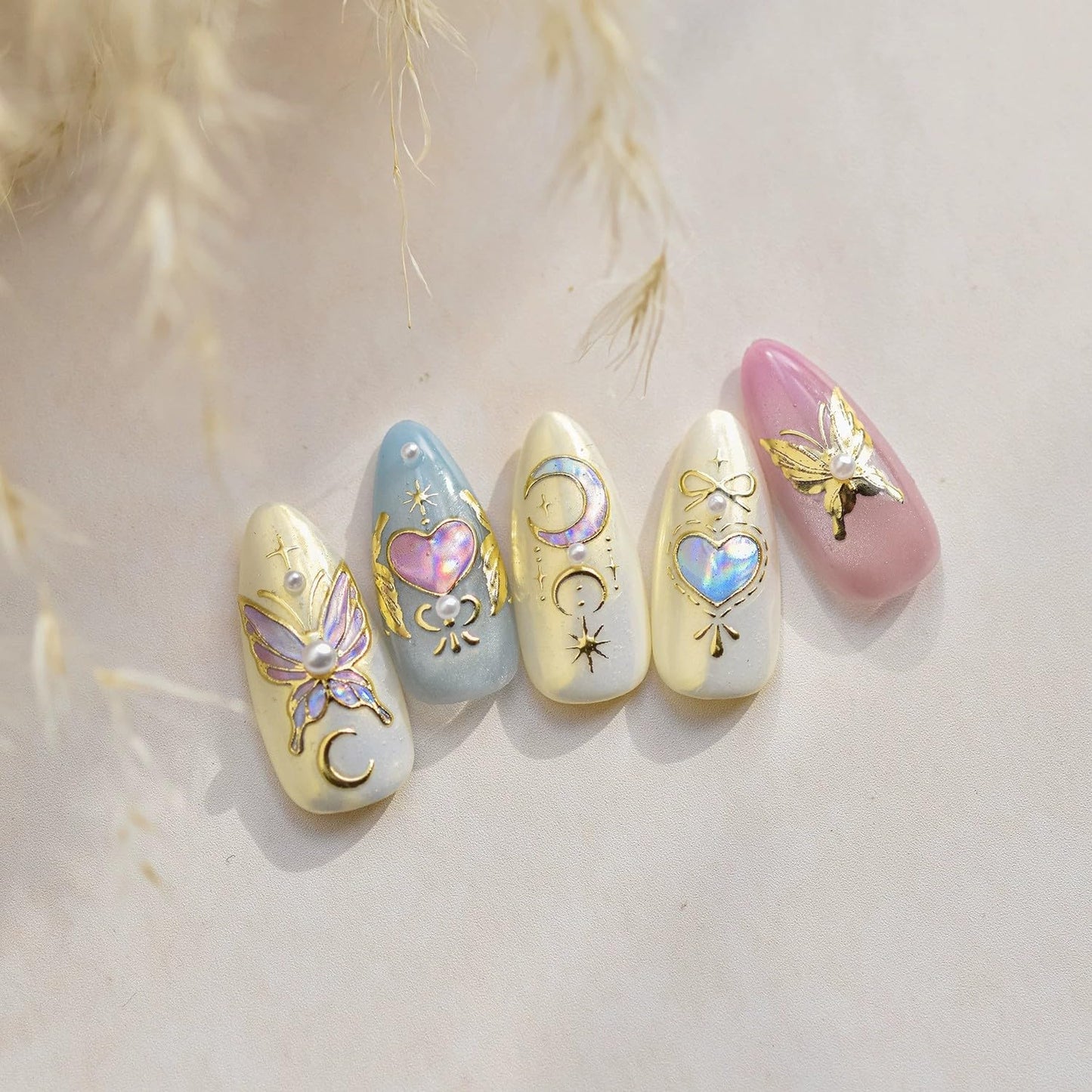 5D Embossed Butterfly Nail Stickers Heart Nail Art Stickers Spring Nail Decals Self-Adhesive Gold Butterfly Star Moon Nail Art Decals for Women Valentine's Manicure