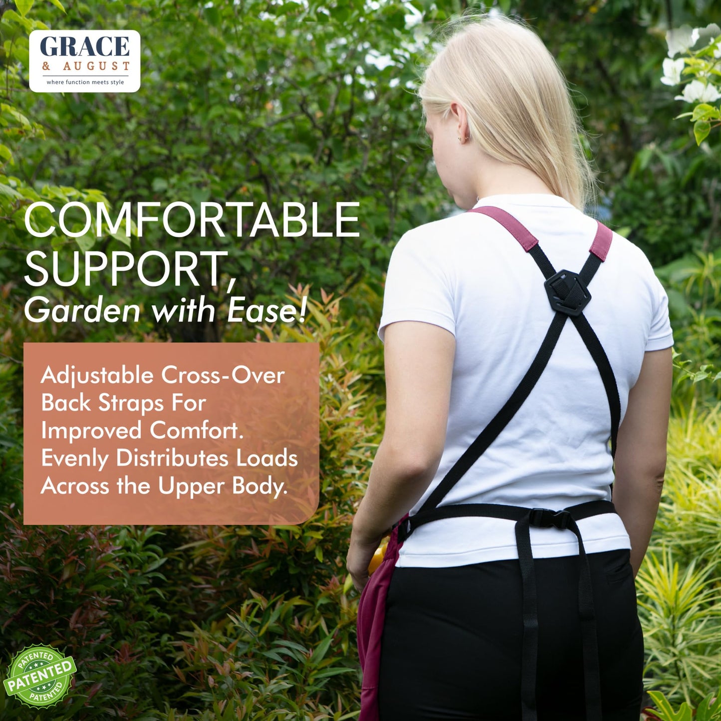 Grace and August Gardening Apron with Pockets for Women & Men - Unique Gardening Gift for Gardeners - Garden Apron 7 Pockets & Internal Drawstring Bag