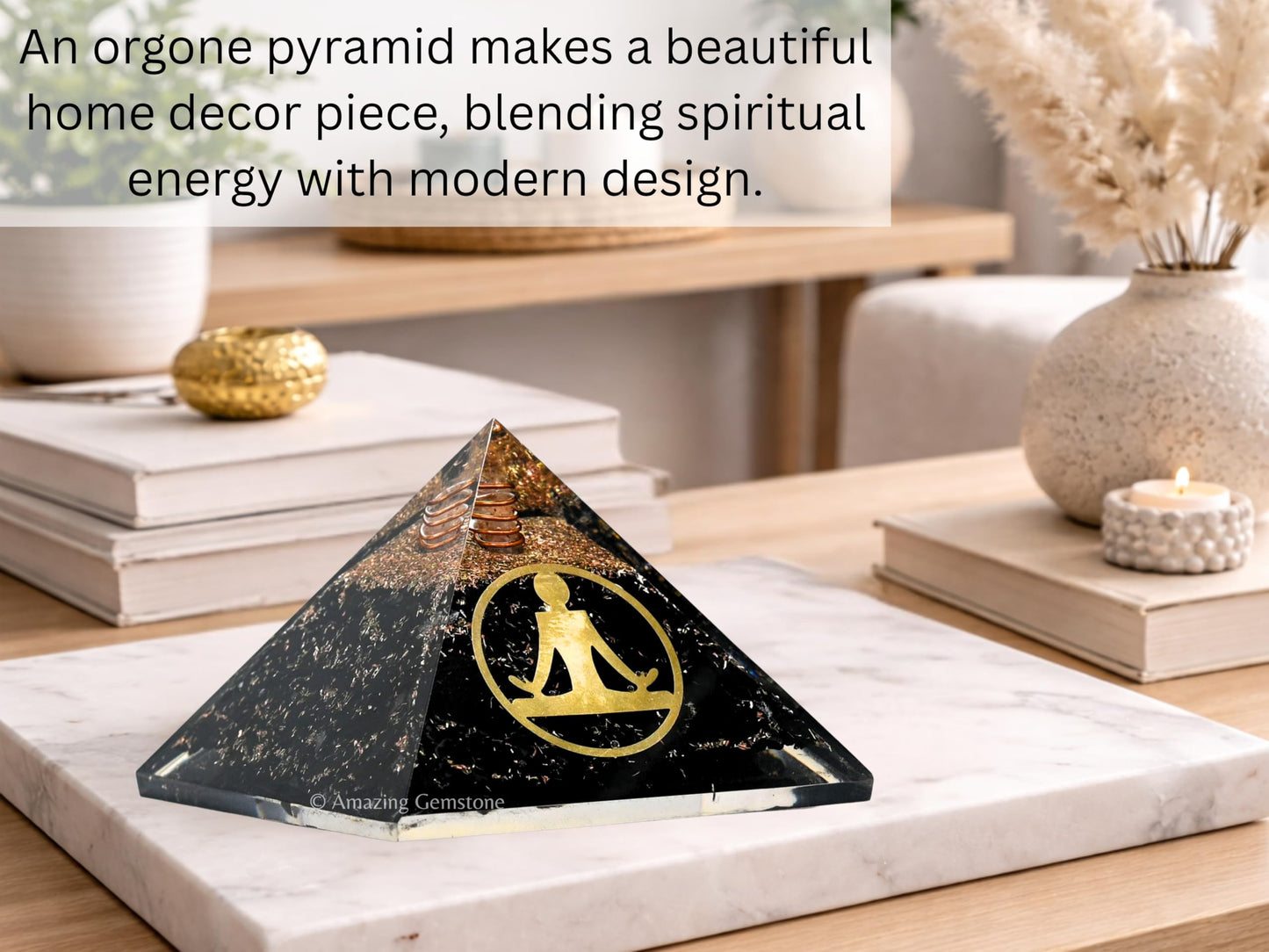 Amazing Gemstone Large Black Tourmaline Orgone Pyramid Crystal, Yoga Buddha Orgonite Pyramid - Positive Energy Healing