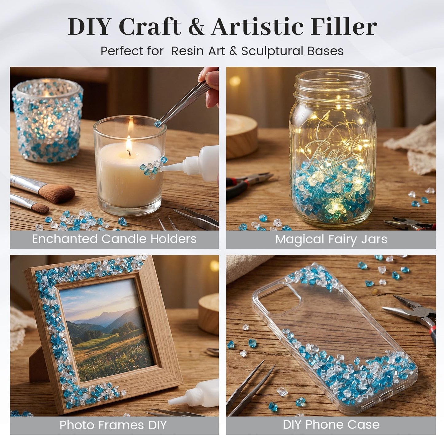 DomeStar 4200PCS Fake Ice Rocks, Mini Fake Clear and Blue Acrylic Crushed Ice Rocks for DIY Craft Wedding Vase Fillers(0.33" x 0.23")