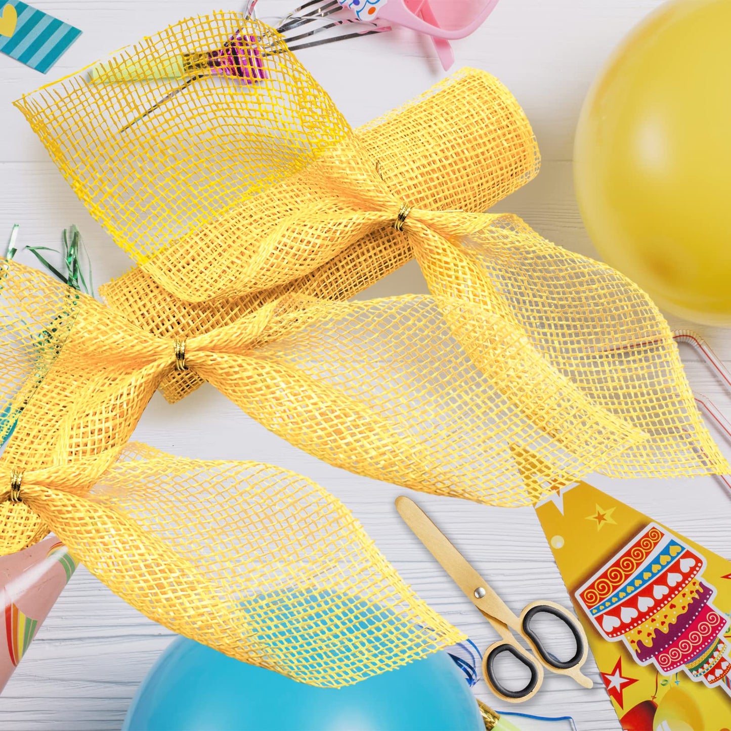 Yellow Poly Burlap Mesh 10 inches, 15 Feets Each, Yellow Poly Burlap Deco Mesh Ribbon for Wreath Supplies Party Decoration DIY Crafts Making, 4 Packs