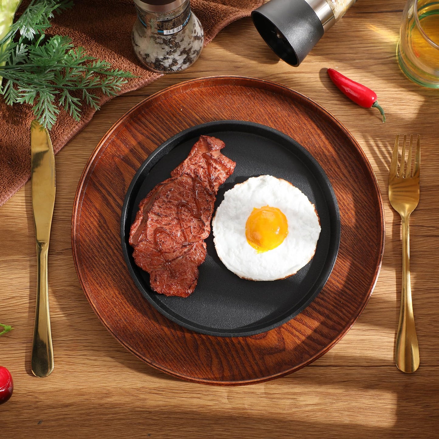 Maxdot 2 Pcs Small Cast Iron Griddle Pan 9.8 Inch Round Cast Iron Pizza Pan for Mother's Day Camping Skillets Casts Irons Grill Pans for Summer BBQ, Baking, Grilling, in the Oven, on the Stove