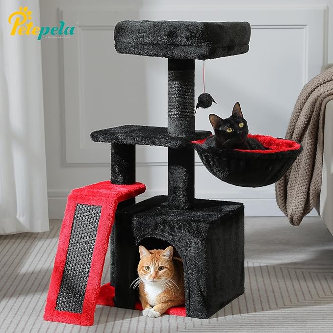 PETEPELA Cactus Cat Tree for Kittens & Small Cats, 32in Cat Tower,Black