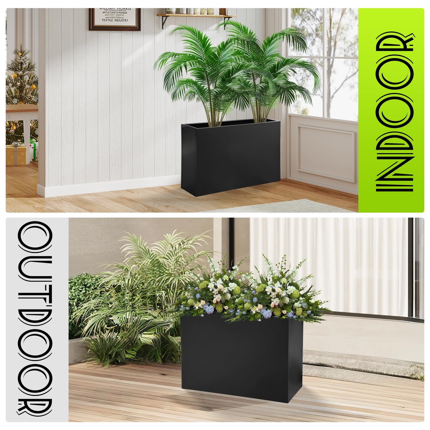 Fsehyue Metal Planter Box 38" x 10" x 30" Large Rectangular Planter Heavy Duty Galvanized Steel Tall Plant Boxes with Insert Shelf and Drainage Holes for Outdoor Patio Yard Garden Porch Terrace
