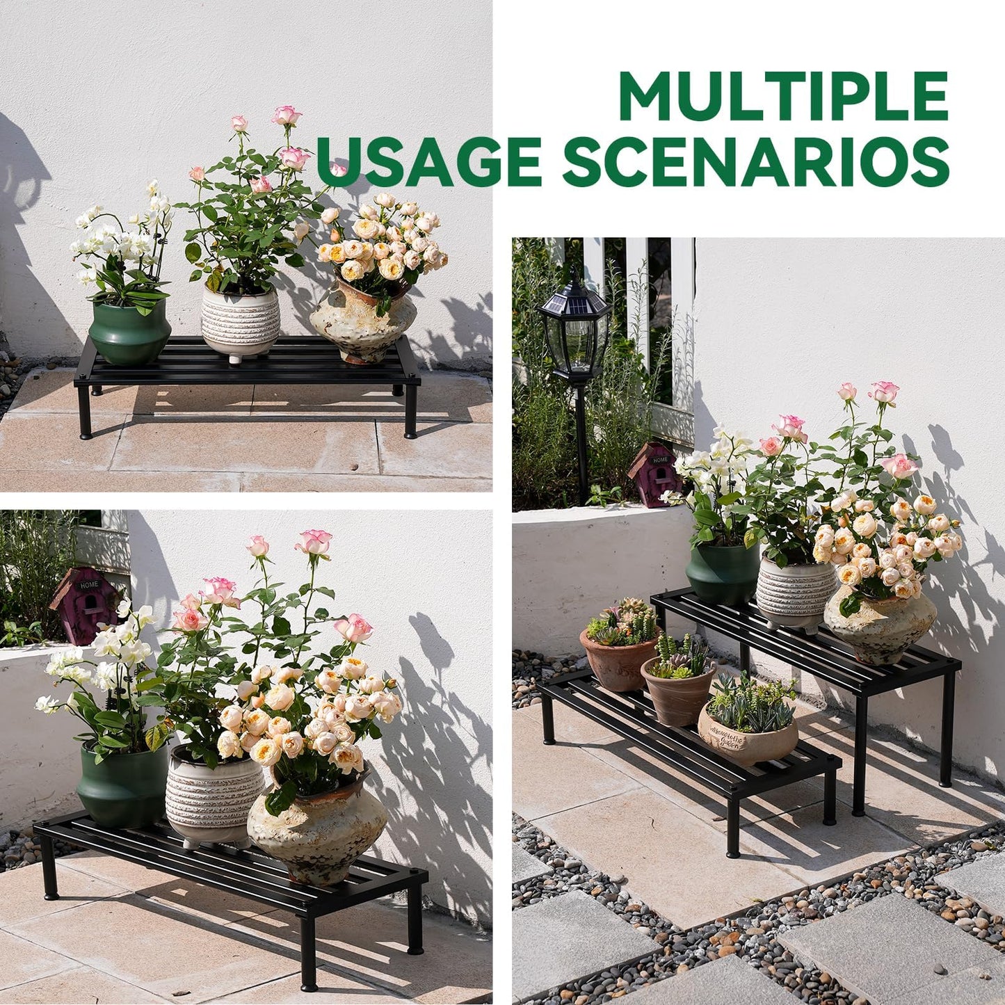 MultirackX Metal Plant Stand, Rust-proof Aluminum Display Rack, Plants Display Stands Decoration Racks for Living Room Garden Balcony Patio (Black, 31.5Inch Low)