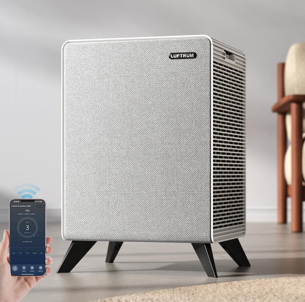 LUFTRUM Air Purifiers for Home Large Room Up to 2250 ft² - Remove 99% of Smoke Allergies Pet Dander Odor - Dual 3-Stage Filter of Washable Filter and with AQI