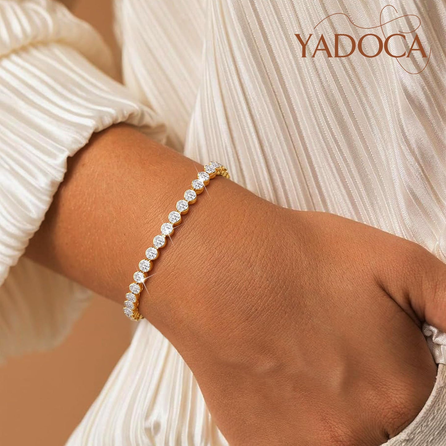 YADOCA Tennis Bracelets for Women Gold Bangle Bracelet Set 18K Gold Plated Stackable Cubic Zirconia CZ Diamond Bracelets Stack Wedding Bracelets for Brides Dainty Jewelry Gift Sizes 6.5-7.5 Inch 3Pcs