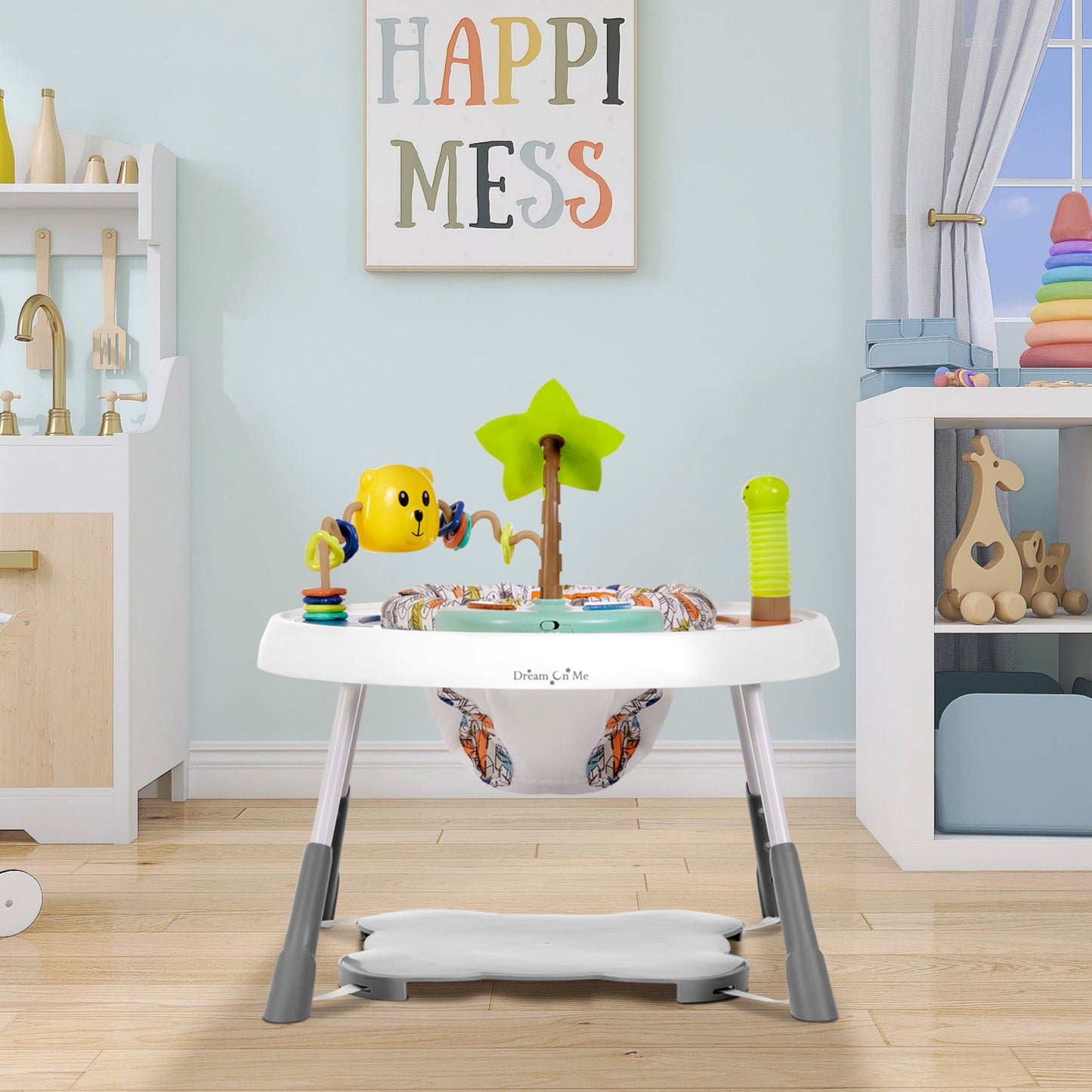 Dream On Me Curio Sit N Seek Baby Activity Center in Mint, 2 in 1 Activity Center and Play Table with 3 Detachable Toys and Music, 3 Level Height Adjustable Positions