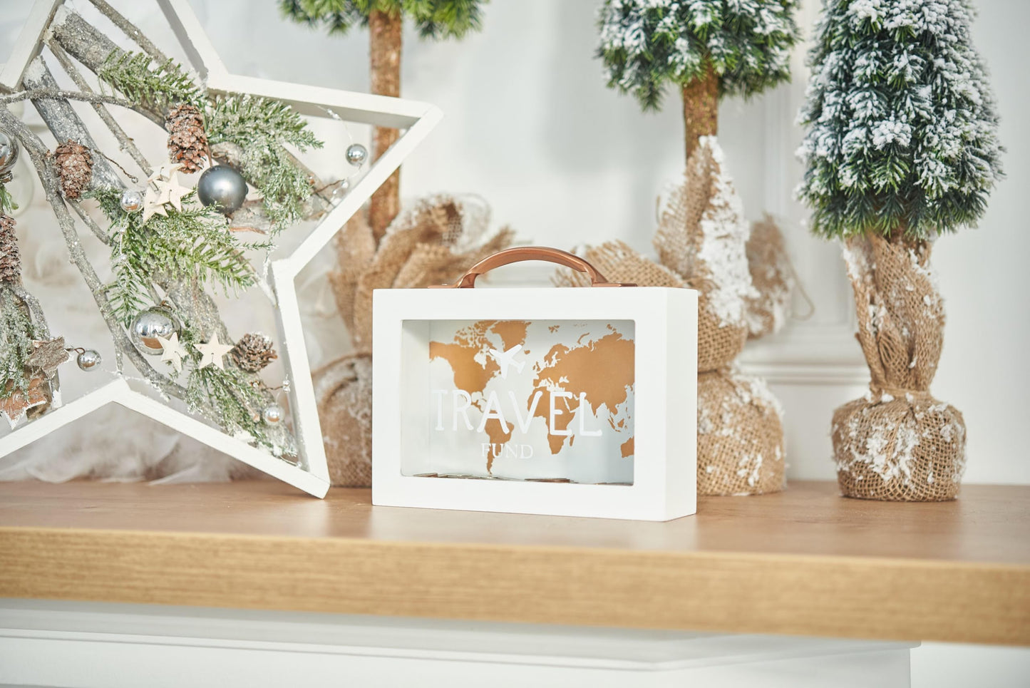Shadow Money Box for Travel Savings - Coin Bank for Adults - Vacation Jar - White Saving Box With Handle - Honeymoon Fund - Adventure Fund