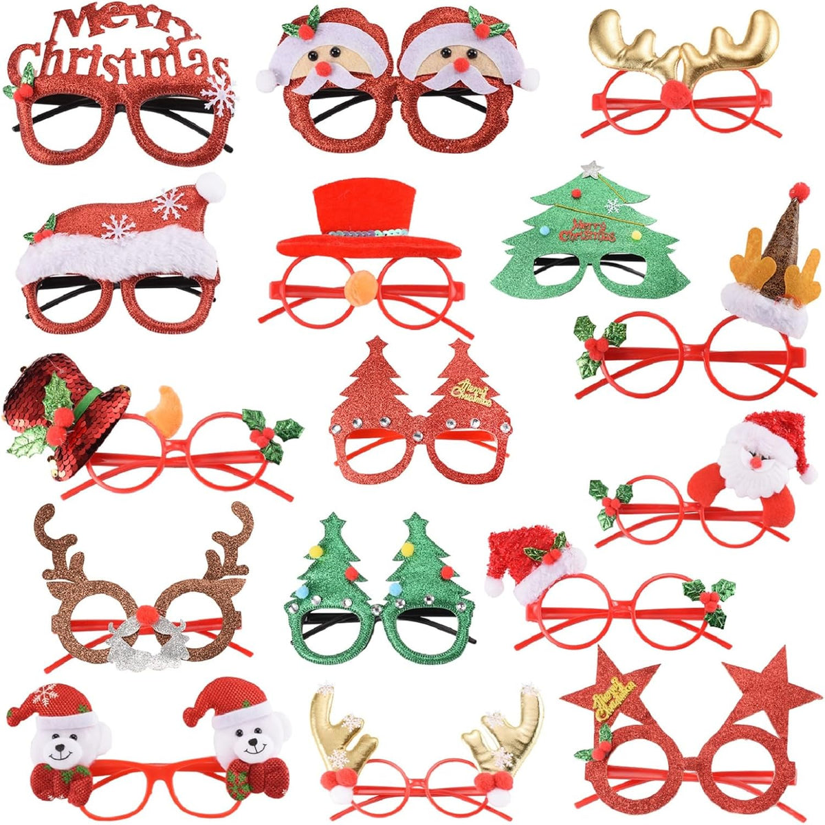 SEVEN STYLE 16 PCS Christmas Holiday Glasses for Kids & Adults,Cute Christmas Glasses Frames,Fun Christmas Party Favors Festive Decorations & Trinkets, Perfect for Goodie Bag Stuffers ,Photos booth