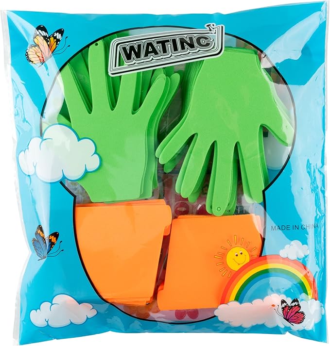 WATINC Spring Handprint Flowers Craft Kit- DIY Thanks for Helping Me Grow EVA Foam Flower Pot Crafts Decor, Appreciation Mother's Day Gifts for Party Home Fun Art Activity (24Pack)