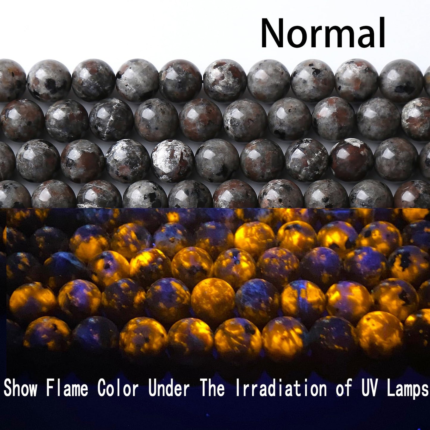 6MM 56PCS Flame Yooperlite Stone Beads Loose Beads for Jewelry Making DIY Bracelets Show Flame Color Under the Irradiation of UV Lamps