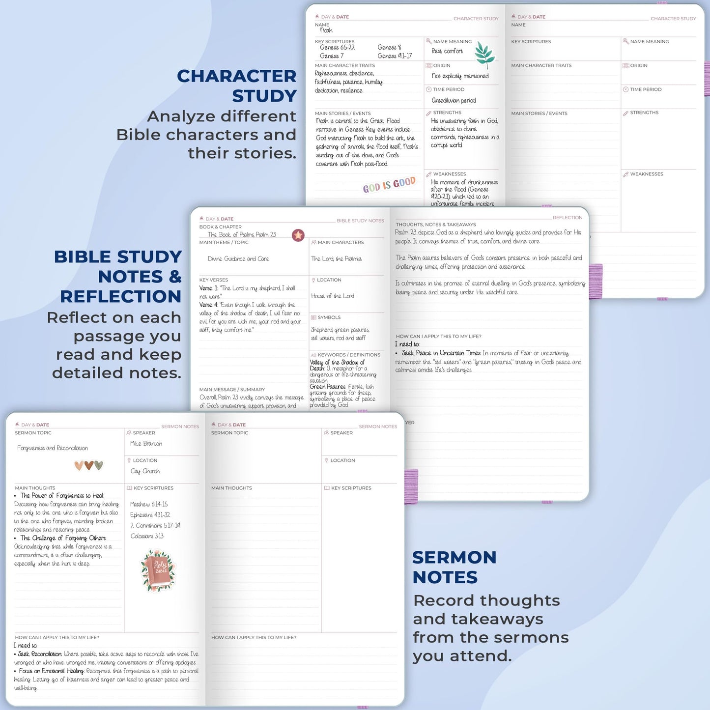 Clever Fox Bible Study Journal – Church Notes Notebook – Note Taking & Journaling Kit – Faith Based Religious Gifts & Accessories (Periwinkle)