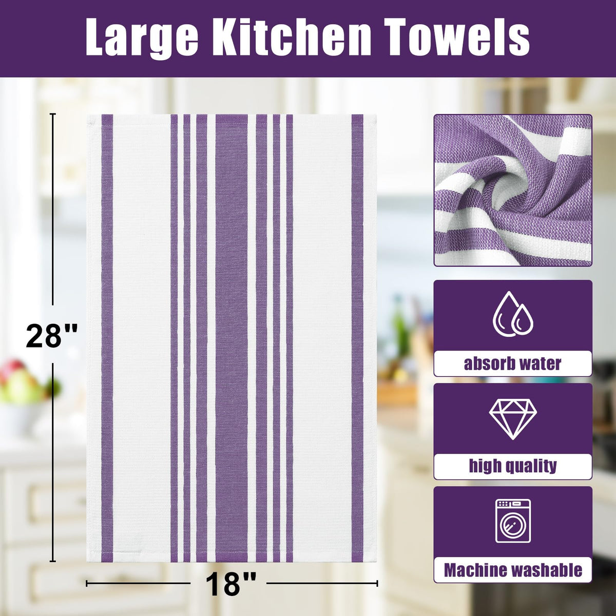 Premium Cotton Stripe Kitchen Towels 3 Pack (3 Count)