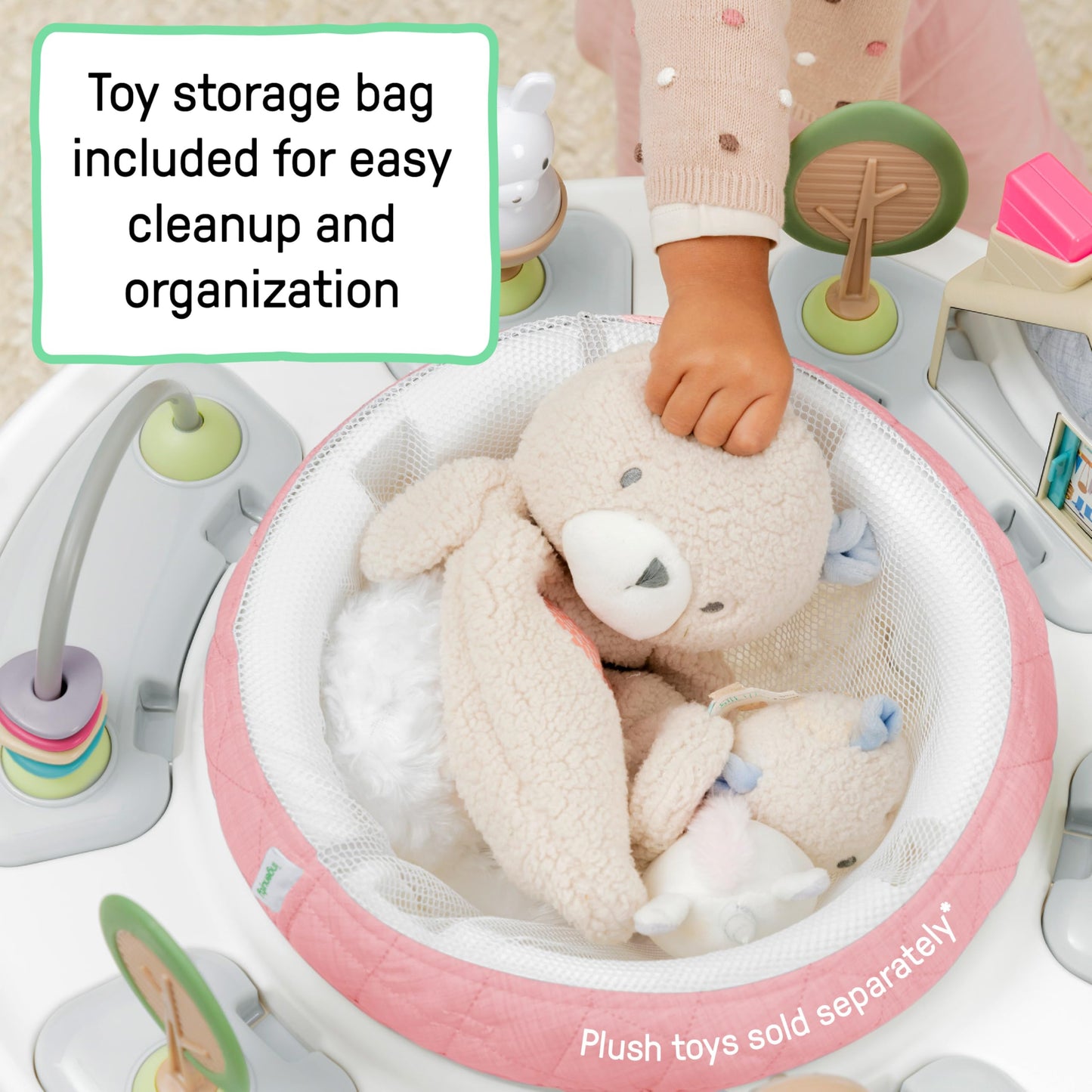 Ingenuity Spring & Sprout 2-in-1 Baby Activity Center Jumper and Table with Infant Toys - Ages 6 Months +, First Forest in Pink