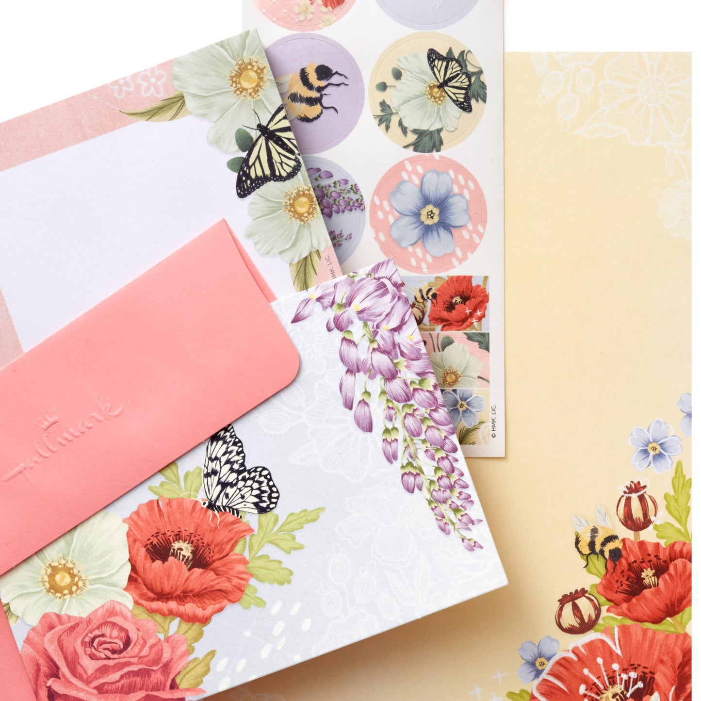 Hallmark Stationery Set with Desk Organizer, Light Pink (10 Blank Cards with Envelopes, 20 Writing Sheets with Envelopes, 75-Sheet Notepad, 30 -Sticker-Seals)