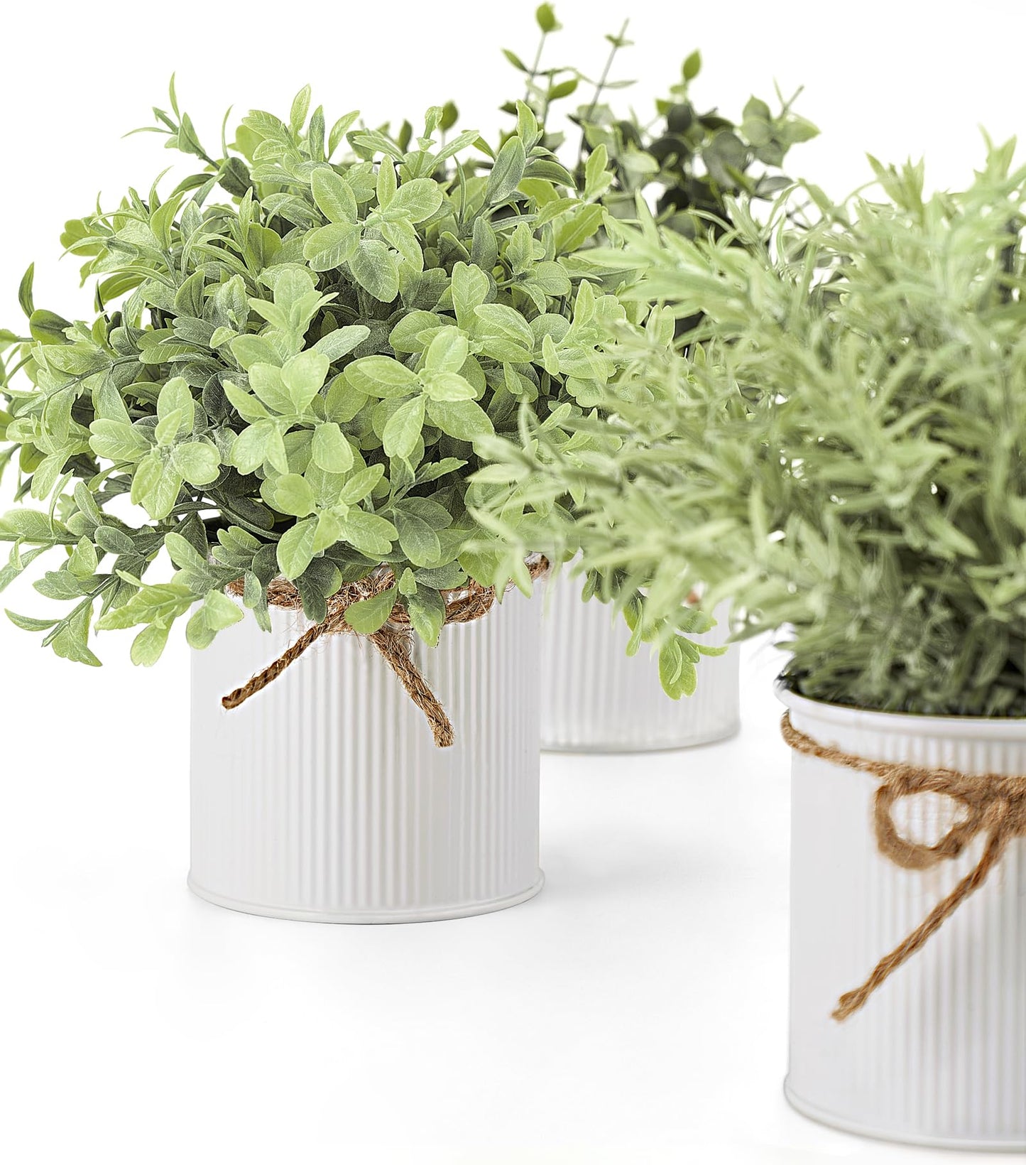 Mkono Fake Plants in Farmhouse Galvanized Metal Pots Table Centerpiece Rustic Home Decor, 3 Pack Potted Artificial Plants Faux Eucalyptus for Shelf Indoor Dining Room Office