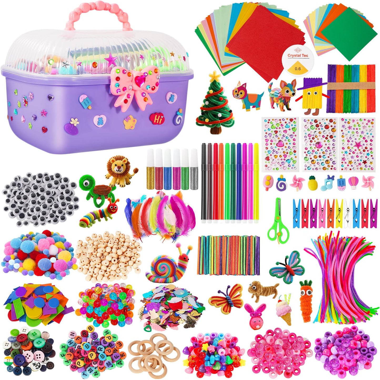 VERYHDSN Arts and Crafts Supplies for Kids-3000+ Pcs DIY Arts & Craft Kit for Boys Girls Ages 4 5 6 7 8 9 10 11 12, 25+Types Craft Materials Bulk, Larage Craft Box Set, Fun&Creative Gift