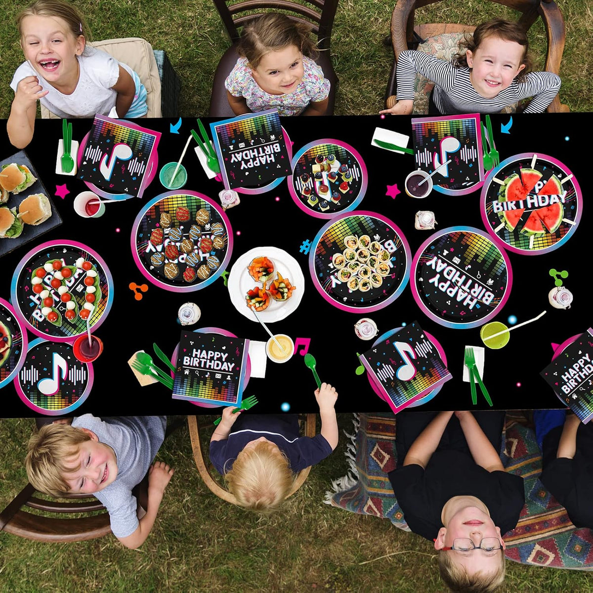 Music Party Supplies Disposable Paper Plates Napkins Cups Tablecloth and Banner for Girls Boys Music Party Birthday Decorations, Serve 25.