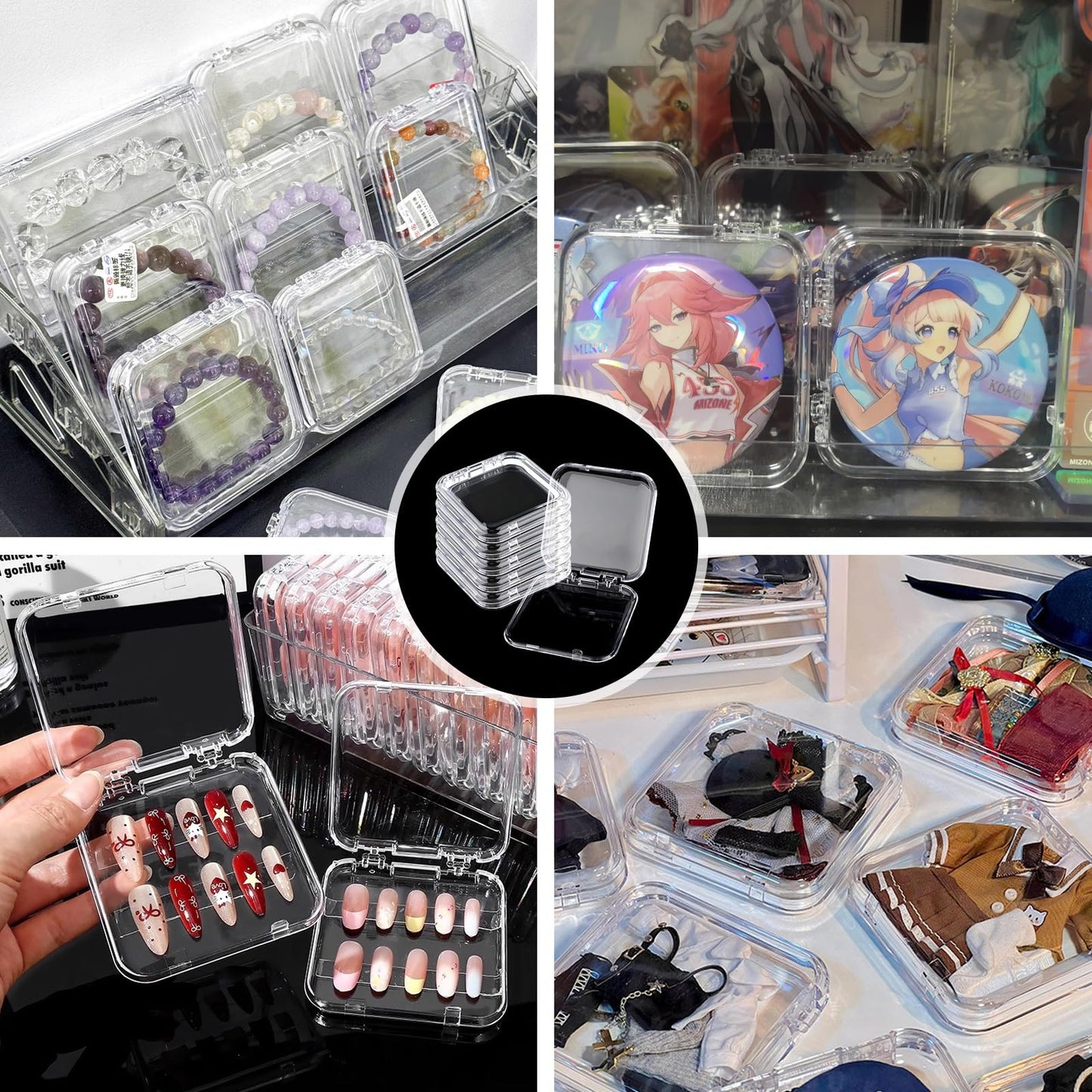 Sopoloray 30 Set Press On Nail Display Box with Adhesive Tape and Card,Acrylic Nail Organizer Storage Case for Artificial Nail Packaging,Nail Salon Display Commercial Use