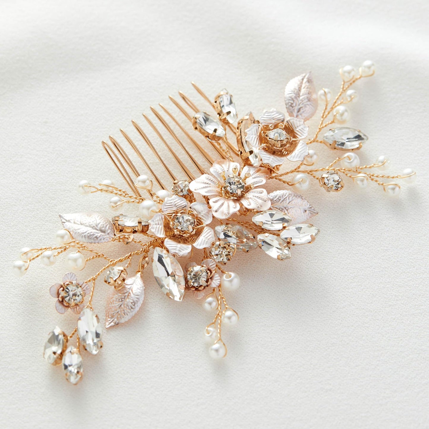 SWEETV Hair Comb, Handmade Rose Gold Bridal Hair Accessory for Weddings and Brides - 4.72 * 2.75 Inch, 2.Rose Gold