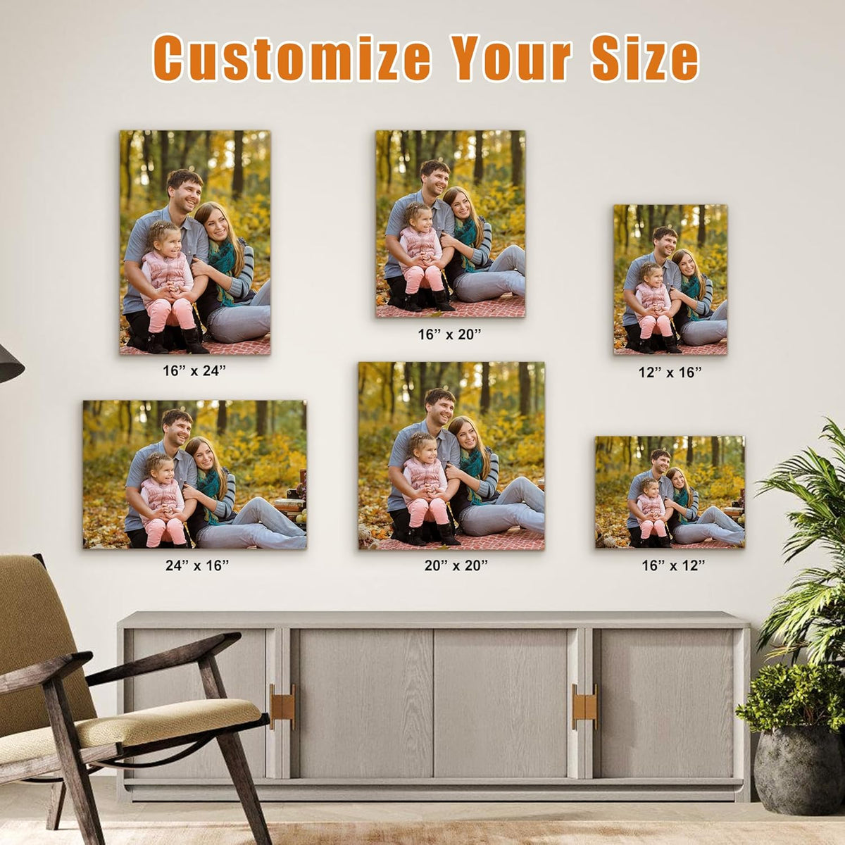 Custom Canvas Prints with Your Photos- Personalized Print Canvas Pictures, Custom Wall Art Gift for Living Room, Bedroom, Wedding Family Baby Pets Framed 8 x 10 inche