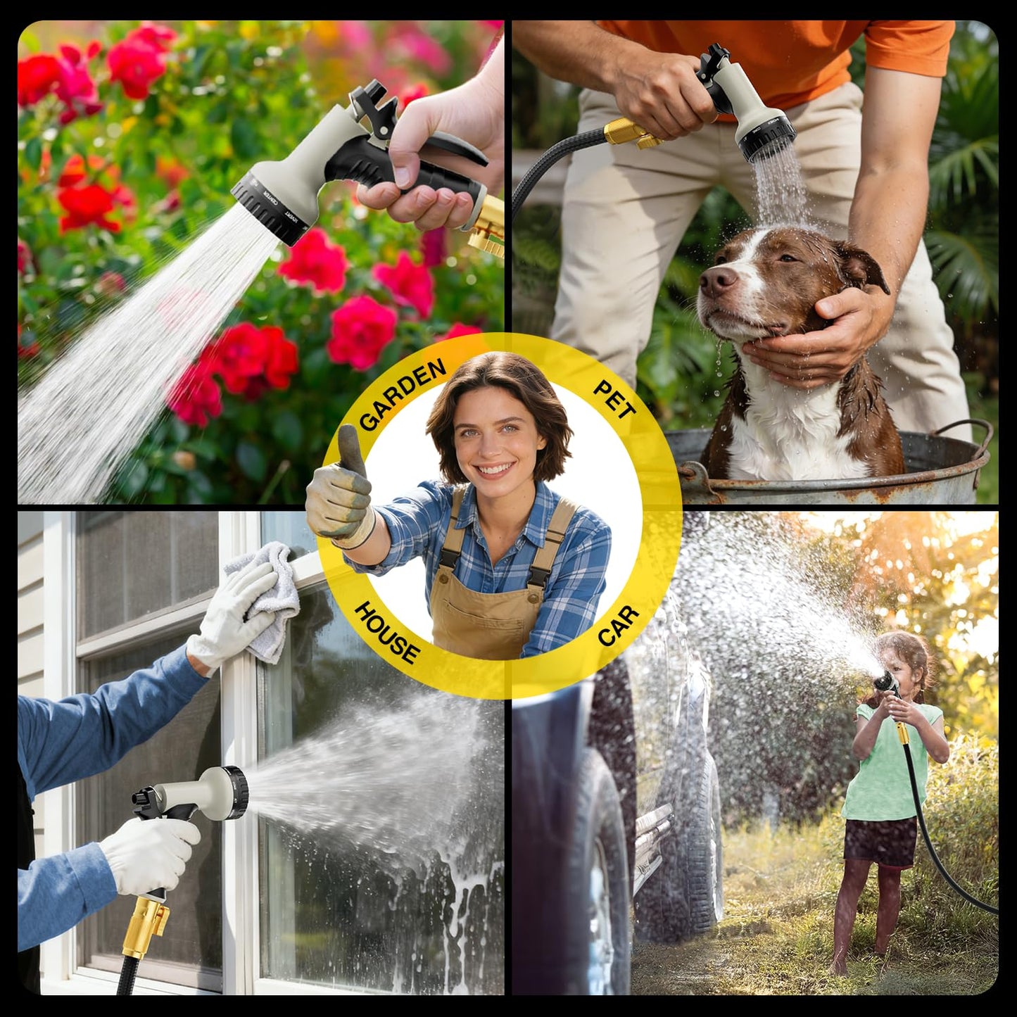 Garden Hose 50 ft Non-Expandable, Flexible Water Hose, Lightweight Hose with 10-Function Nozzle for Yard, Portable, Leak Proof, All-Weather Water Pipe for Outdoor, Car Wash, RV, Lawn