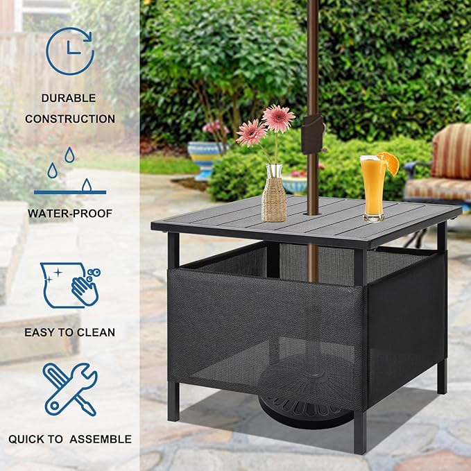 LZRS Adirondack Square Outdoor Side Table with Umbrella Hole, Pool Composite Patio Table,HDPE End Tables for Backyard,Pool, Indoor Companion, Easy Maintenance & Weather Resistant(Light Grey)