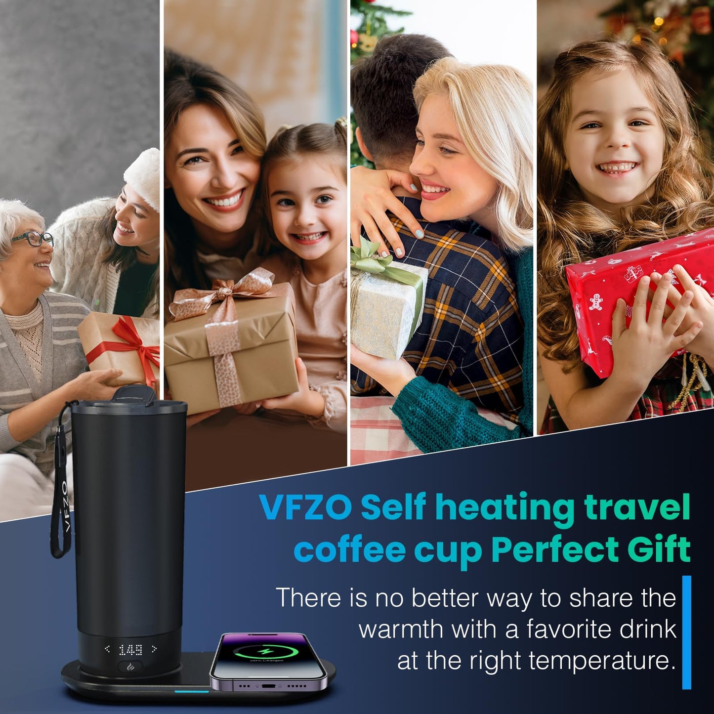 VFZO Temperature Control Heated Travel Mug Smart Self Heating Coffee Mug 20 Oz App Controlled LED Display coffee serving sets mug kept at a constant temperature for 4-10 hours (Black, 20 oz)