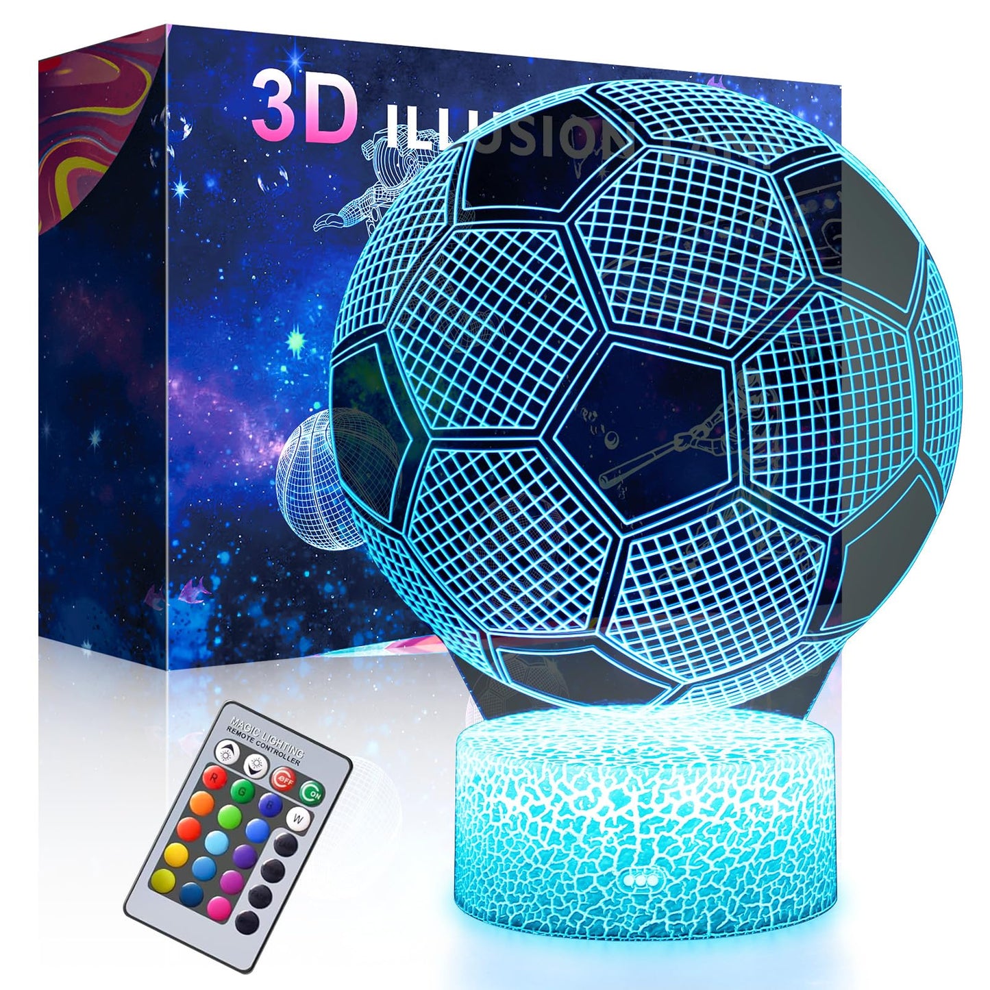 SEVEN LADY Soccer 3D Lamp Night Light with Remote & Touch Control,Multiple Colour & Flashing Modes and Brightness Adjusted,USB & Batteries Powered,Best Gifts for Sport Lovers Boys Girls Kids (Soccer)