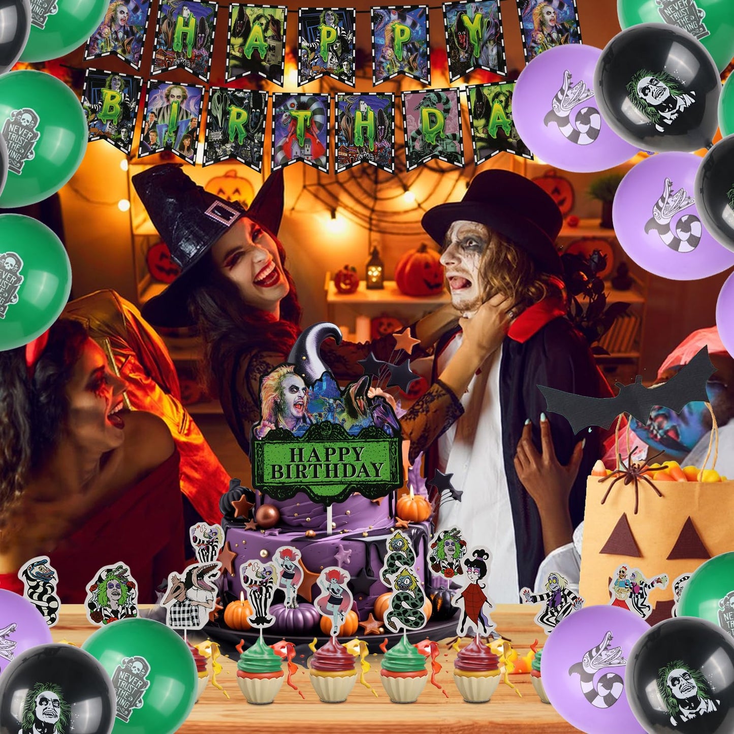 Horror Birthday Party Decorations, Halloween Birthday Party Supplies Decorations Set Include Banner, Balloons, Cake Toppers and Cupcake Toppers for Home Classroom Decor