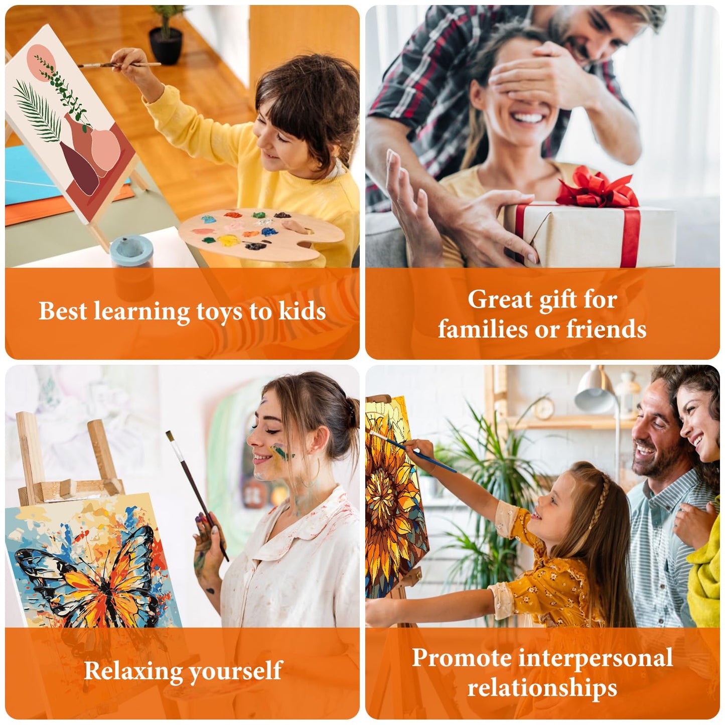 Fountor 4 Pack Framed Paint by Numbers Kit for Adults Beginners with Wooden Easel, DIY Landscape Arts and Crafts for Adults, Painting by Numbers for Home Wall Decor, 8x12 inch