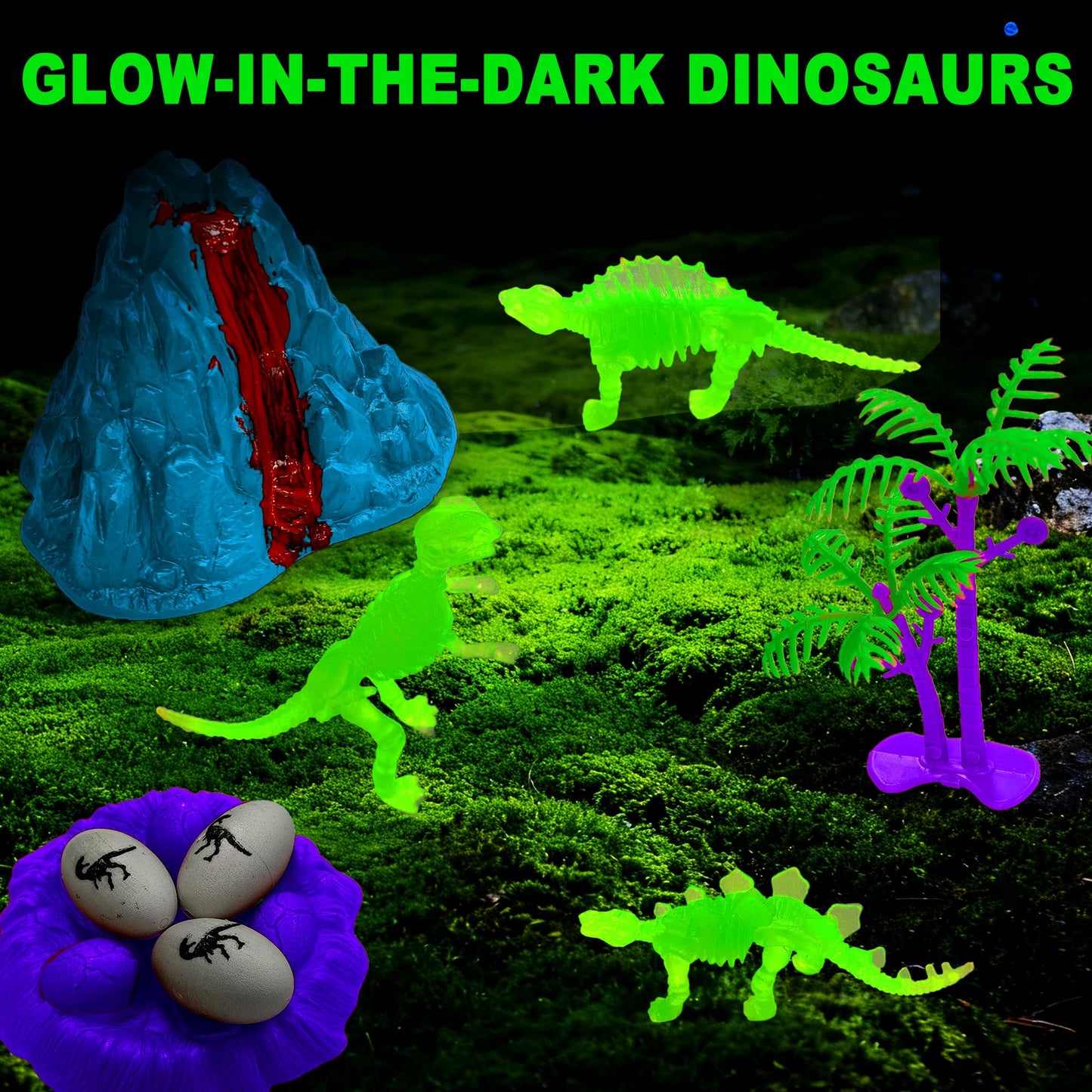 Carolart Dinosaur Sensory Bin,Dinosaur Toys for Toddler Boys and Girls,Include Glow in The Dark Dinosaur,Easy Storage Sensory Toys…