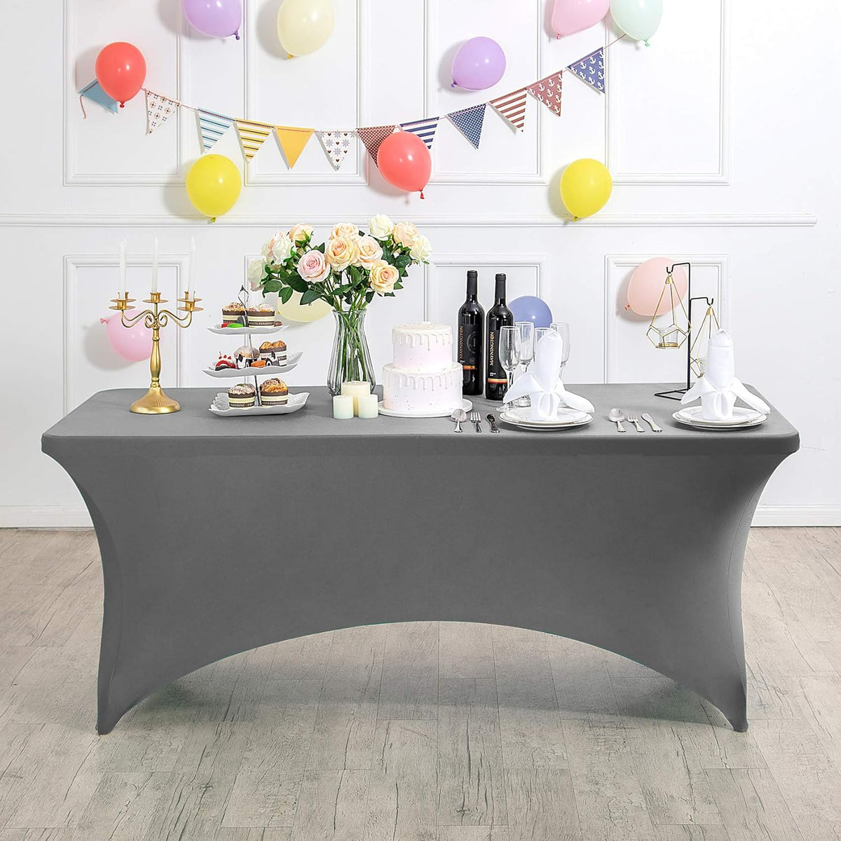 2Pack Spandex Table Cover for 6Ft or 4fT or 8ft Table Universal Fitted Stretch Tablecloth for Party, Banquet, Wedding and Events-Gray