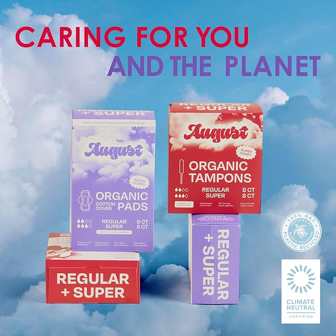August Regular & Super Cotton Menstrual Pads, 36 (18+18) Ultra Thin Pads with Wings, Hypoallergenic Sanitary Napkins with Organic Cotton Topsheet, Compostable Wrapper, Non-Toxic, Fragrance-Free