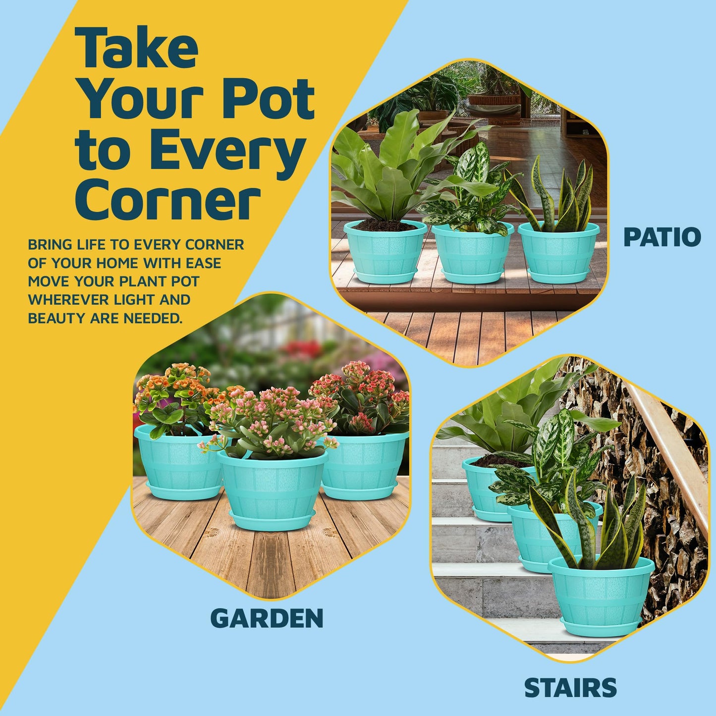 10-Inch Whiskey Barrel Planters Outdoor Pack of 25 - Durable Plastic Plant Pots for Indoor & Outdoor Use with Drainage & Saucer, Lightweight Rustic Barrel Planters for Flowers, Herbs & Small Plants