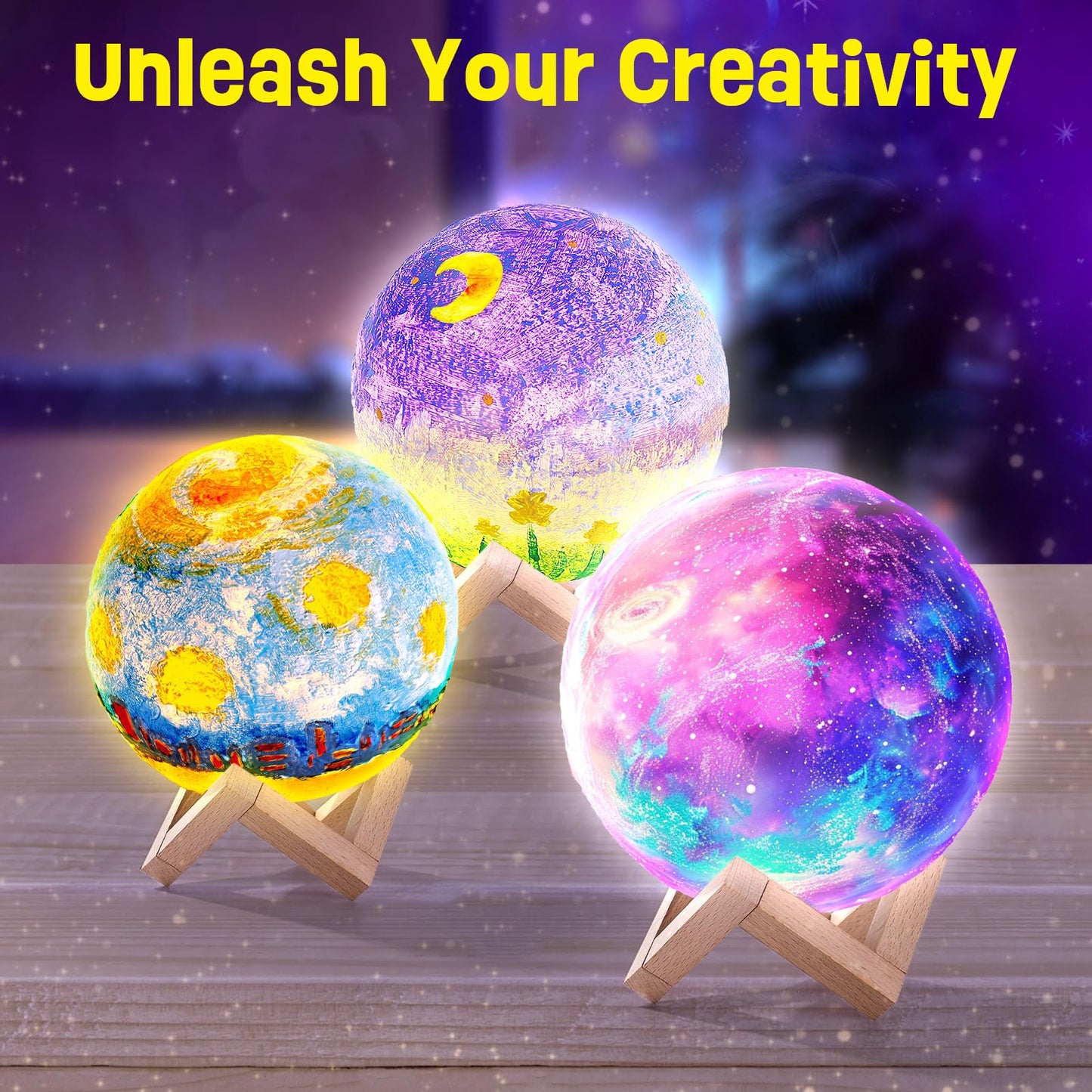 LAOESE Paint Your Own Moon Lamp Kit, Cool Gifts DIY 3D Moon Night Light, Arts and Crafts for Kids Ages 8-12, Space Art Supplies Craft Kits, Girls Boys Birthday Gifts for Kids Ages 3 4 5 6 7 8-12+