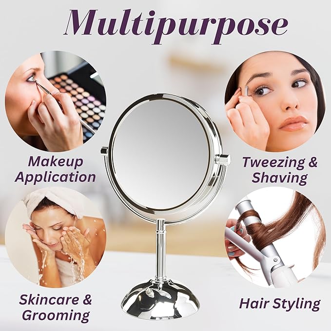 JERDON Lighted Makeup Mirror with Magnification - 1X and 8X Magnification - Chrome Finish - Model HL8808CL