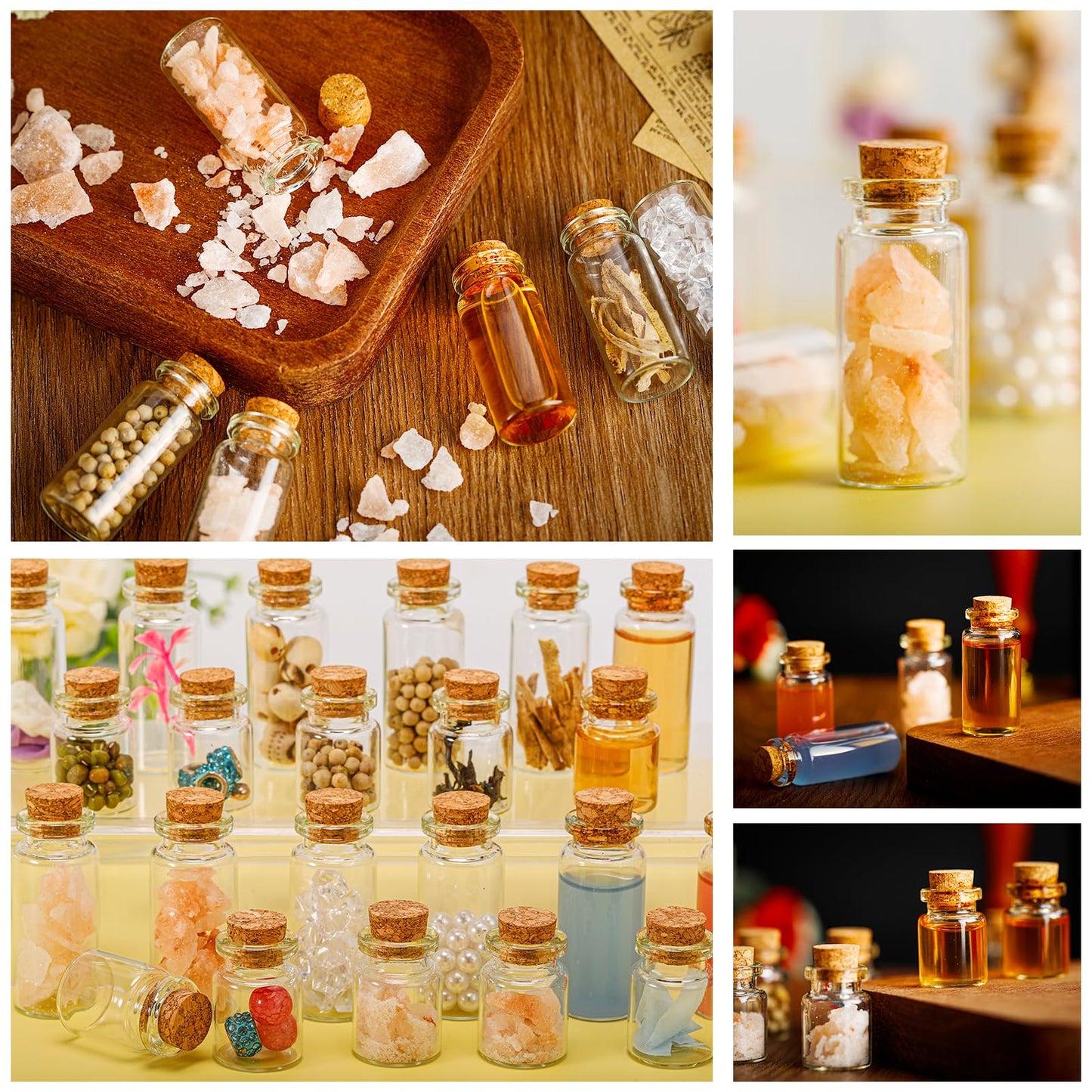 Blcculi 200 Pcs Mini Glass Bottles with Wood Cork Stoppers, 10ml Clear Vials for DIY Art, Wedding Decorations, Party Favors